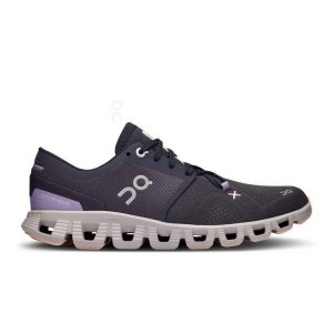Black / Purple Women On Running Cloud X 3 Road Running Shoes | IN_ON8697