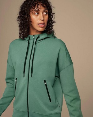 Green Women On Running Zipped Hoodie | IN_ON9009
